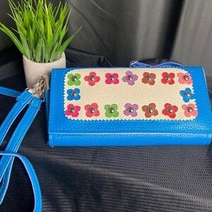 Floral Blue Vegan Leather Crossbody Bag
